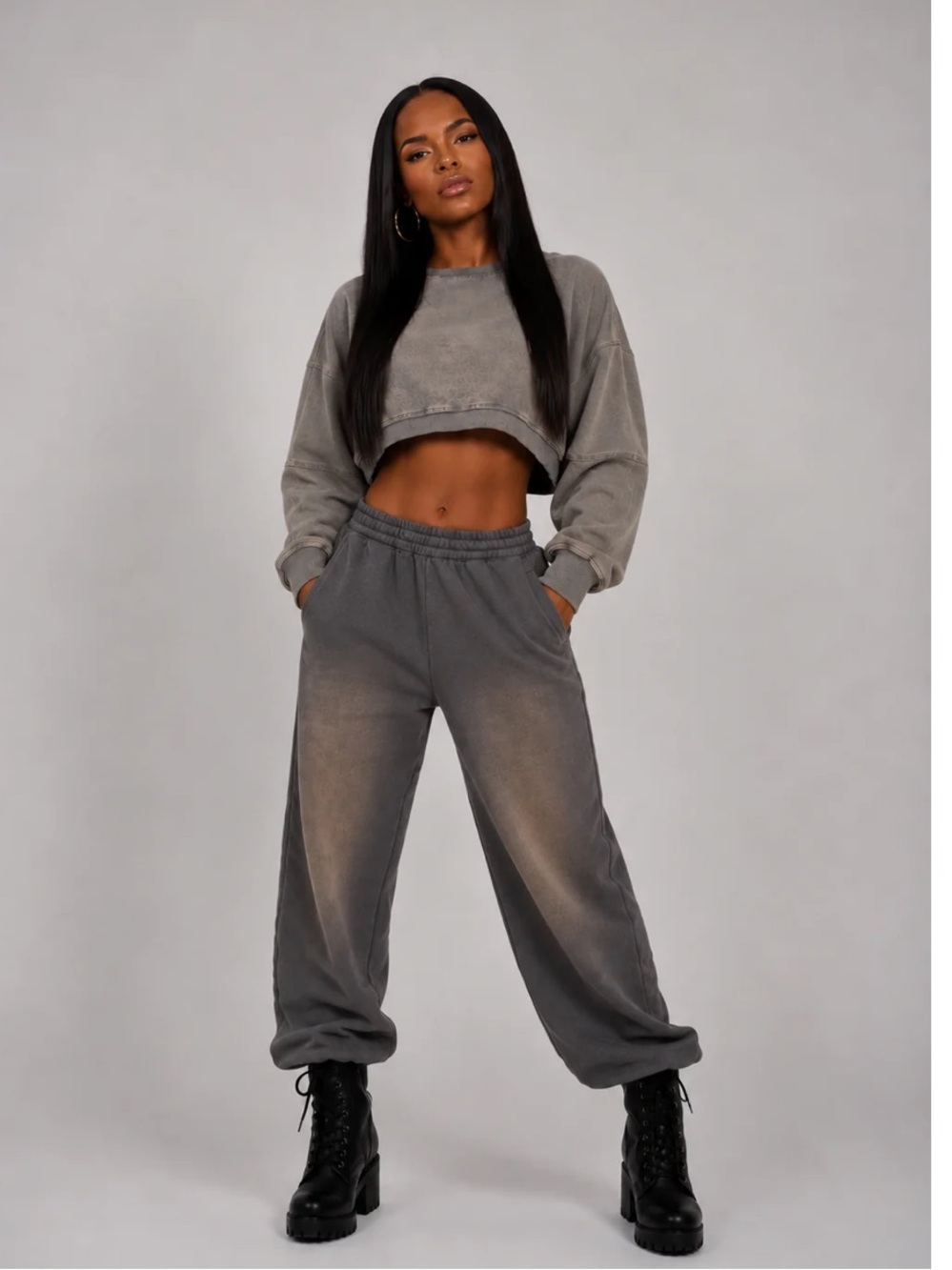 CLOUD 9 Women's Crop Sweatshirt & Jogger Set - Dove Gray … SO COOL ♥️